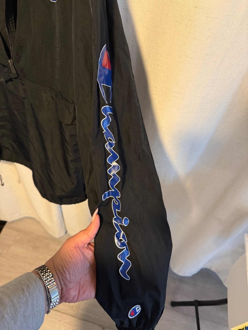 Champion Black Hooded Pullover with Embroidered C Logo - Picture 3 of 3